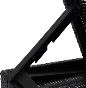 Regulowany leżak ogrodowy składany Luizjana, technorattan z poduszką, czarny/szary