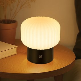 NETTLIFE Bezprzewodowa lampa stołowa LED – Lampka nocna z funkcją ładowania przez USB, biała, ściemnialna, wodoodporna IP44, okrągła, szklana