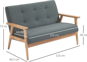 HOMCOM sofa dwuosobowa len drewno kauczukowe 115 cm x 66,5 cm x 73 cm | Aosom PL