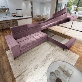 Masseno Narożnik MORIVA z funkcją spania i pojemnikiem na pościel Narozniki L, Rozkładana sofa - Wrzosowy, MONOLITH 62