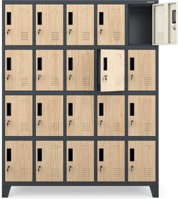 Szafa skrytkowa socjalna BHP antracytowa / dąb sonoma: Eco Design ROBERT, 1360 x 1720 x 450 mm