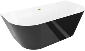 Mexen Oval Slim wanna wolnostojąca przyścienna 170 x 80 cm, biała/czarna, przelew złoty szczotkowany - 52661708075-55