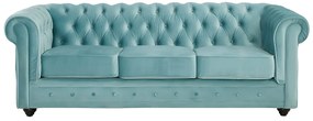 Kanapy 3-osobowa i 2-osobowa z weluru w kolorze pastelowym niebieskim CHESTERFIELD