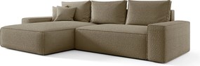 NAROŻNIK MONA z funkcją spania QUELLE 18 Jasny brąz Lewy Sofa w kształcie L z pojemnikiem na pościel, sofa rozkładana, sofa do salonu