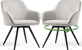 2x Welurowe krzesło obrotowe z przeszyciami Szare TURNO Czarne nogi