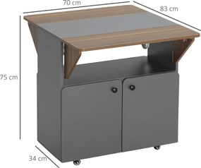 HOMCOM Składany Stół z Wózkiem, z dwoma składanymi bokami, przegródka, 4 kółka, Jasnoszary + Ciemnobrązowy, 70 x 83 x 75 cm