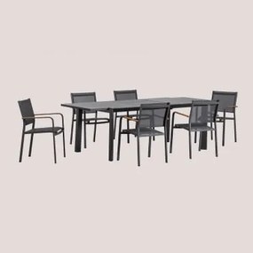 Zestaw Stołu 180x240-100 Cm Rozkładanego Starmi I 6 Sztaplowanych Krzeseł Ogrodowych Z Aluminium Archer Grafitowa Szarość - Sklum