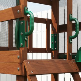 AIYAPLAY Wieża zabaw drewniana z huśtawkami i zjeżdżalnią 194,5 cm dla dzieci 3-8 lat 315x284x233 cm Zielony | Aosom PL