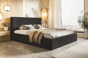 Łóżko sypialniane 160x200 cm Kyoto, pojemnik i stelaż metalowy - łóżko w aksamitnej tkaninie, czarny (Amor Velvet 4322)