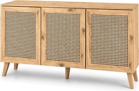 Komoda Calviro - w kolorze dąb artisan/czarny, nowoczesna, wykonana z płyty meblowej, posiada plecione wstawki