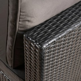 Zestaw mebli ogrodowych Verano 2w1 z daszkiem, czarny technorattan, poduszki brąz