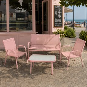 Zestaw mebli ogrodowych Boston 025 - sofa 2-osobowa, 2 fotele, stolik, kolor różowy