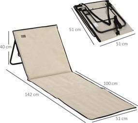 Outsunny Leżak plażowy, składany, regulowane oparcie, boczna kieszeń, miękko wyściełany, stalowy stelaż, Beżowy, 142x51x40cm