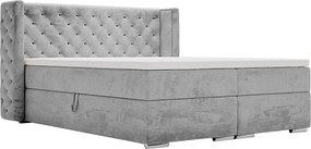 Emporius Valencia Box łóżko kontynentalne 180x200 - topper, materac H3, pojemnik - łóżko małżeńskie, tkanina aksamitna, szary (Magic Velvet 2217)