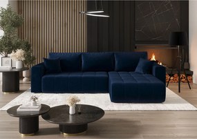 Narożnik z funkcją spania MILO Monolith 77 granatowy prawy sofa w kształcie L z pojemnikiem na pościel sofa do salonu, sofa rozkładana, sofa z pojemnikiem