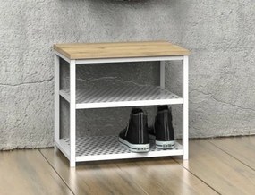 Loftowy taboret z półkami na buty Loft LT1, biały/dąb wotan