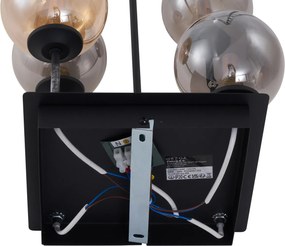 Nowoczesna lampa sufitowa czarna z bursztynowym i dymionym szkłem, 5 źródeł światła - Athens