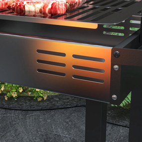 Outsunny Holzkohlegrill Grill BBQ-Grill, regulowany ruszt, 1 rożen, 118 x 32 x 90 cm, Czarny + Srebrny