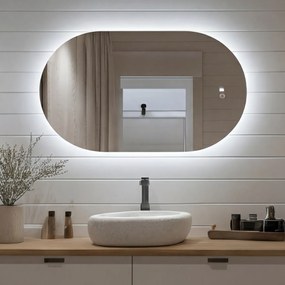 Owalne lustro z podświetleniem LED 80x50/50x80 cm, Dual color, włącznik dotykowy, mata grzewcza