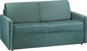 Kanapa 2-osobowa rozkładana typu express z zielonego weluru z siedziskiem z pianki z pamięcią kształtu - Powierzchnia 120 cm - Materac 18 cm CALIFE