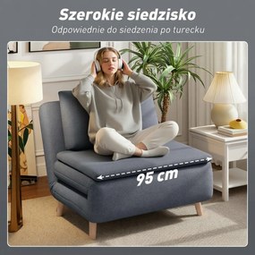 HOMCOM Fotel rozkładany do spania z funkcją łóżka leżanka regulowane oparcie szary drewniane nogi poduszka | Aosom PL