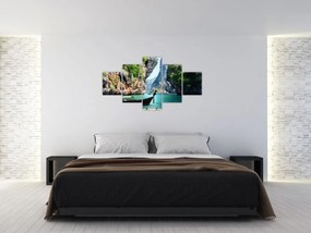 Obraz - Wodny śródziemnomorski krajobraz z łodzią (125x70 cm)