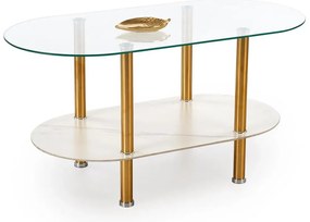Ława szklana DUCAT 100x50cm biały marmur/transparentna/złota HALMAR