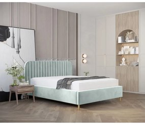 Miętowe tapicerowane łóżko jednoosobowe ze schowkiem ze stelażem 120x200 cm Noto – Maison de Rêve