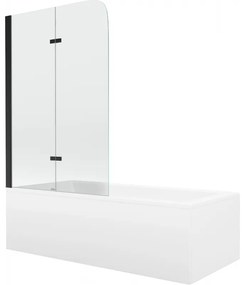 Mexen Cubik wanna prostokątna 170 x 70 cm z obudową i parawanem 2-skrzydłowym 100 cm, transparent, czarny - 550317070X9010027000