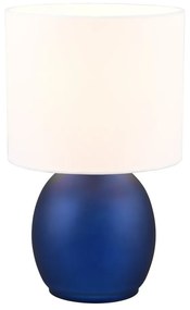 Biało-niebieska lampa stołowa z tekstylnym kloszem (wys. 29 cm) Vela – Trio