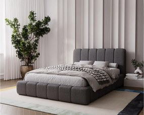 Emporius Milan łóżko tapicerowane 160x200 - pufiaste łóżko do sypialni, łóżko z pojemnikiem i stelażem - tkanina boucle, ciemny szary (Anthology 18)