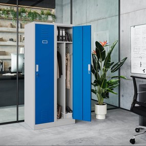 Szafka ubraniowa BHP szaro-niebieska: czterokomorowa KACPER, 800 x 1800 x 500 mm