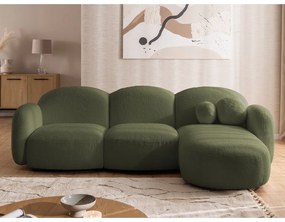 Zielony narożnik z materiału bouclé (prawostronny/z szezlongiem) Orbit – Ropez