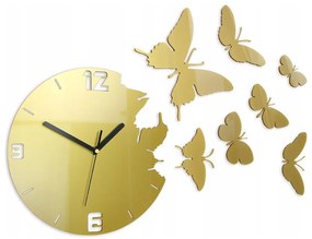 Zegar ścienny nowoczesny do salonu lub sypialni akrylowy złoty z motylami