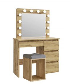 Zestaw toaletka podświetlana z taboretem dąb craft - Eldrid