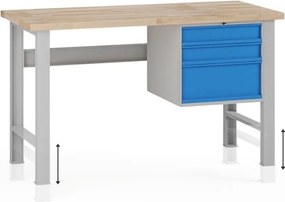 Stół warsztatowy z regulacją wysokości G7, blat bukowy, 1500 x 685 x 840-1040 mm, 1x kontener, 3x szuflada, niebieski