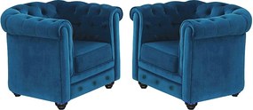 Komplet 2 foteli CHESTERFIELD - Welur w odcieniu morskim