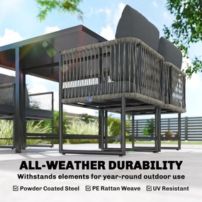 Outsunny Polirattanowy Zestaw Mebli Ogrodowych 5-częściowy, Oszczędzający Miejsce, Stół z 4 Krzesłami, Blat DPC, Poduszki, Szary | Aosom PL