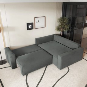 Masseno Narożnik ERONIS z funkcją spania i pojemnikiem na pościel Narozniki L, Rozkładana sofa - Szary, MONOLITH 85