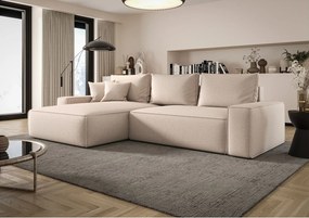 Narożnik MONA z funkcją spania ARAGON 03 beżowy lewy sofa w kształcie litery L z pojemnikiem na pościel sofa do salonu kanapa sofa rozkładana kanapa z pojemnikiem