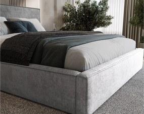 BESILIO Tapicerowane łóżko do sypialni 180x200 Zanzi - stelaż metalowy, pojemnik, ozdobna lamówka, tkanina szenil- Szary