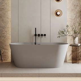 Wanna wolnostojąca przyścienna  z konglomeratu biała matowa/błyszcząca 160 x 75 cm WALL White Matt / Glow przelew typu SLIM : Kolor wanny - Szary połysk