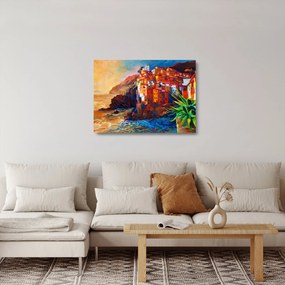 Obraz na szkle - Wieś na wybrzeżu Cinque Terre, Włoska Riviera, nowoczesny impresionism (70x50 cm)