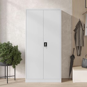 Szafa metalowa ubraniowa z półkami DAWID, 900 x 1850 x 450 mm, szara