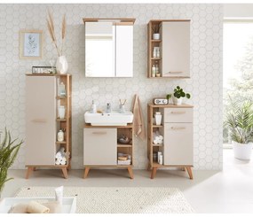 Kremowa wysoka szafka łazienkowa w dekorze dębu 50,5x128 cm Quickset 966 – Pelipal