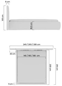 Łóżko sypialniane Galin 160x200 z pojemnikiem - beżowy welur Velluto 2