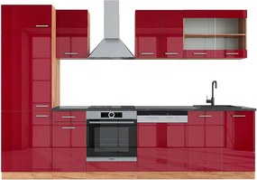 Aneks kuchenny czerwony wysoki połysk/złoty dąb 300x60x81.6 r-line