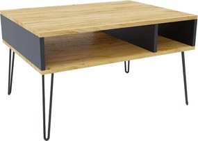 Industrialny stolik kawowy z metalowym stelażem dąb craft + czarny W6-T10