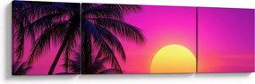 Obraz - Fioletowy zachód słońca z palmą (170x50 cm)