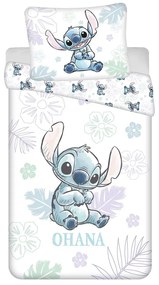 Biała bawełniana pościel dziecięca jednoosobowa 140x200 cm Lilo and Stitch "Ohana White" – Jerry Fabrics
